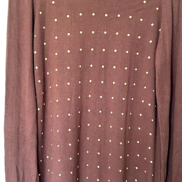 Michael Kors Wms XL Brown LS Lightweight Midi Sweater Dress Gold Studded - Picture 7 of 10